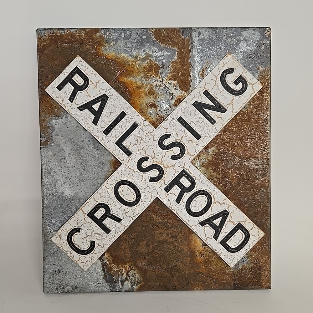 Rail Road Crossing Sign 17.5" X 15" Metal Rustic Decor‎